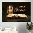 Vintage Bible Cross Simply Blessed Canvas Wall Art