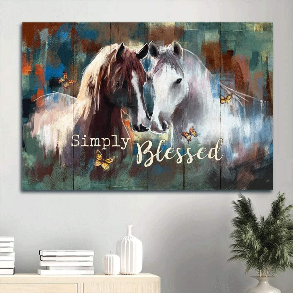 Vintage Horse Christian Simply Blessed Canvas Wall Art