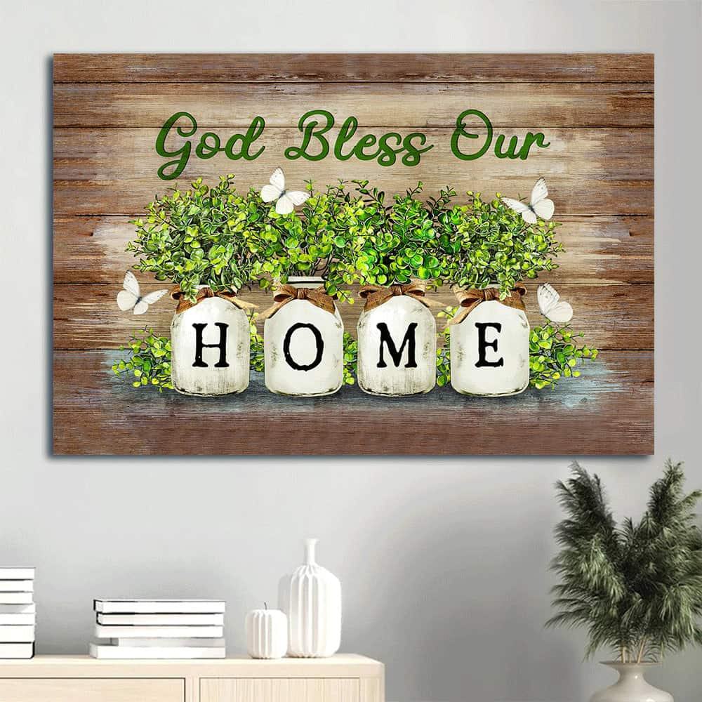 Christian God Bless Our Home Butterflies Canvas Wall Art