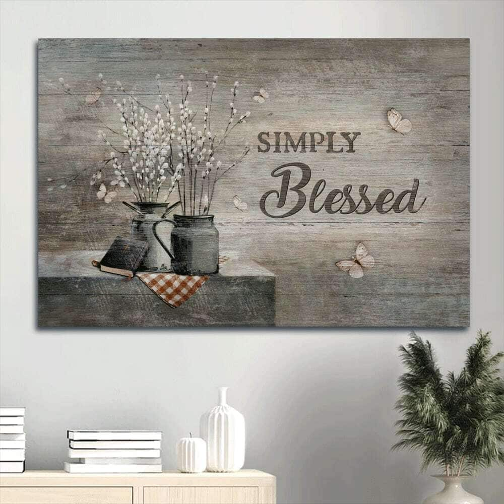 Baby Flower Vase Antique Bible White Butterfly Simply Blessed Canvas Wall Art