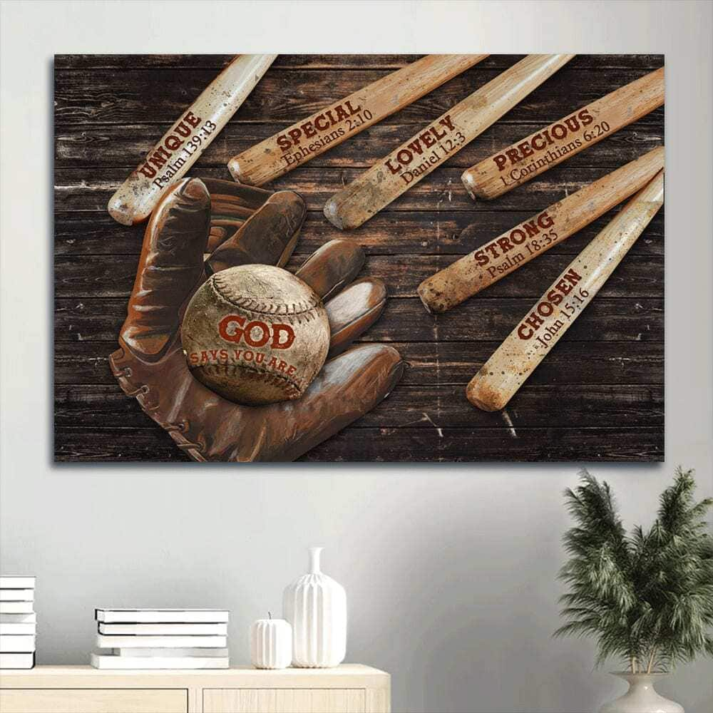 Baseball God Says You Are Christian Canvas Wall Art