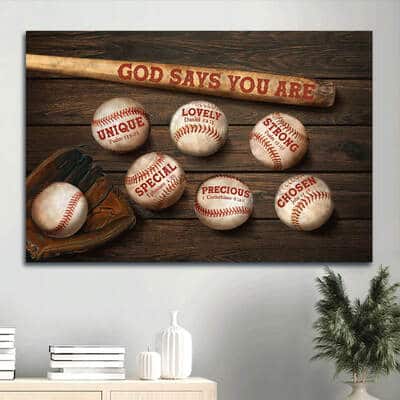 Baseball God Says You Are Unique Special Lovely Canvas Wall Art