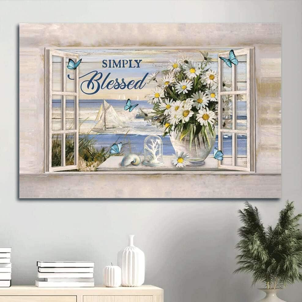 Beautiful Beach Daisy Vase Summer Simply Blessed Canvas Wall Art