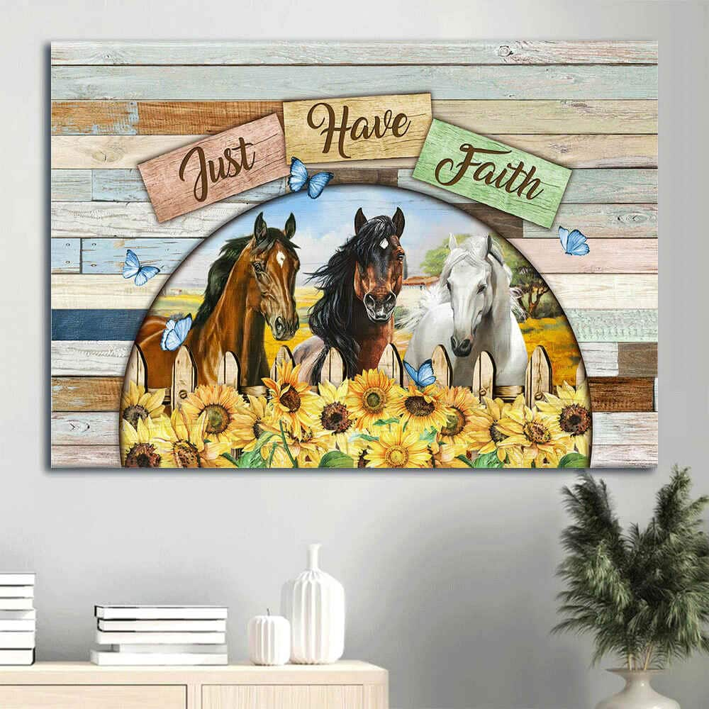 Horses Sunflower Just Have Faith Canvas Wall Art