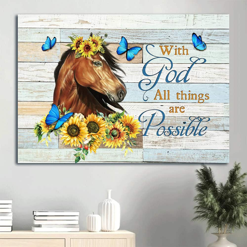 Horse With God All Things Are Possible Canvas Wall Art