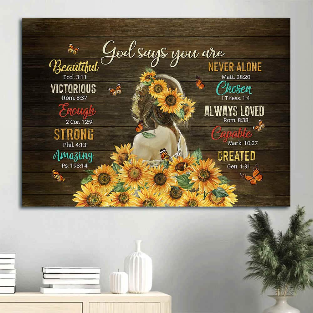 Beautiful Girl Sunflower God Says You Are Canvas Wall Art