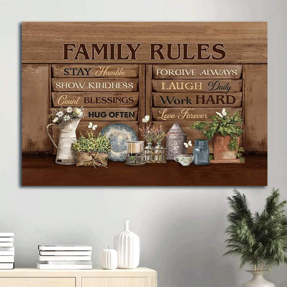 Family Rules Stay Humble Canvas Wall Art