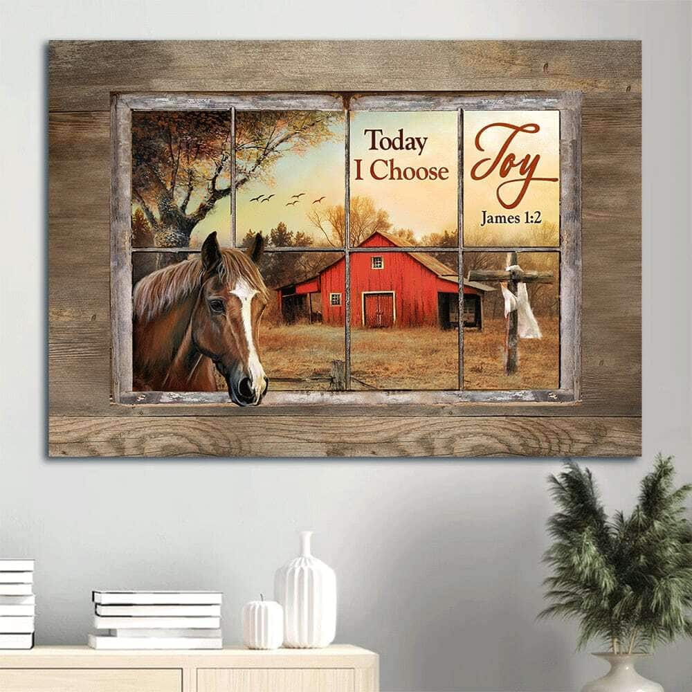 Horse Vintage Today I Choose Joy Canvas Wall Art