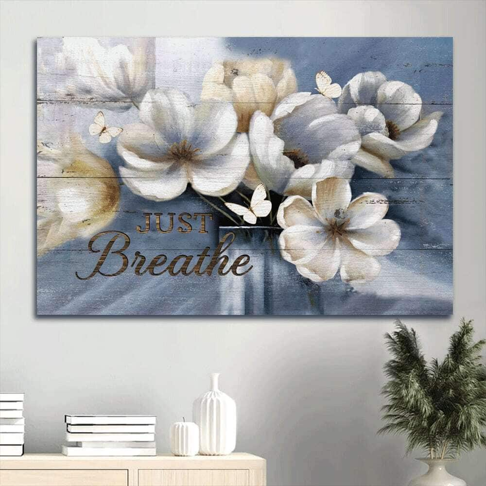 Christian Flower Just Breathe Canvas Wall Art