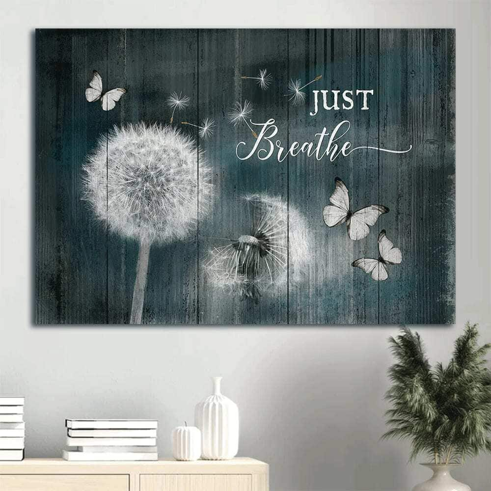 Dandelion Butterfly Just Breathe Canvas Wall Art