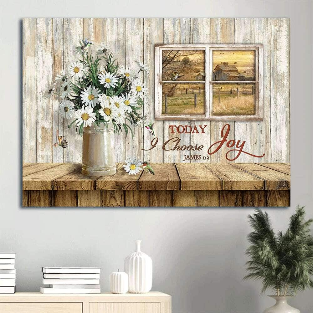 Daisy Vase James 1:2 Today I Choose Joy Canvas Wall Art