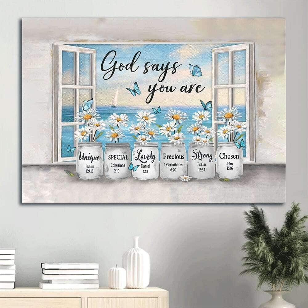 Daisy Flower God Says You Are Canvas Wall Art