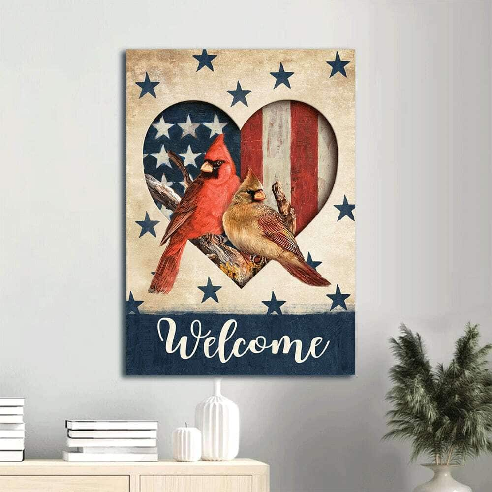 Christian Canvas Wall Art Us Flag Welcome