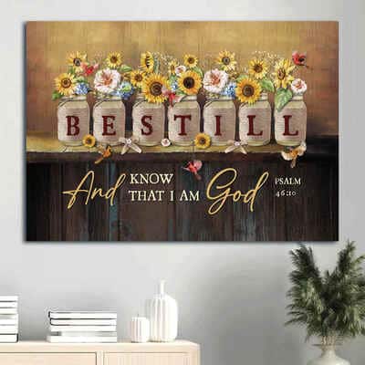 Bible Verse Sunflower Be Still And Know That I Am God Canvas Wall Art