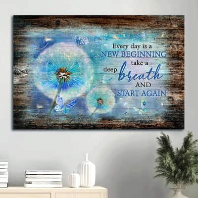 Blue Butterfly Dandelion Every Day Is A New Beginning Canvas Wall Art Blue Butterfly Dandelion Every Day Is A New Beginning Canvas Wall Art