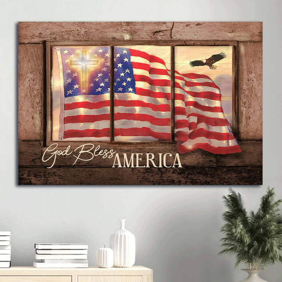 Us Flag Cross Symbol God Bless America Canvas Wall Art Us Flag Cross Symbol God Bless America Canvas Wall Art