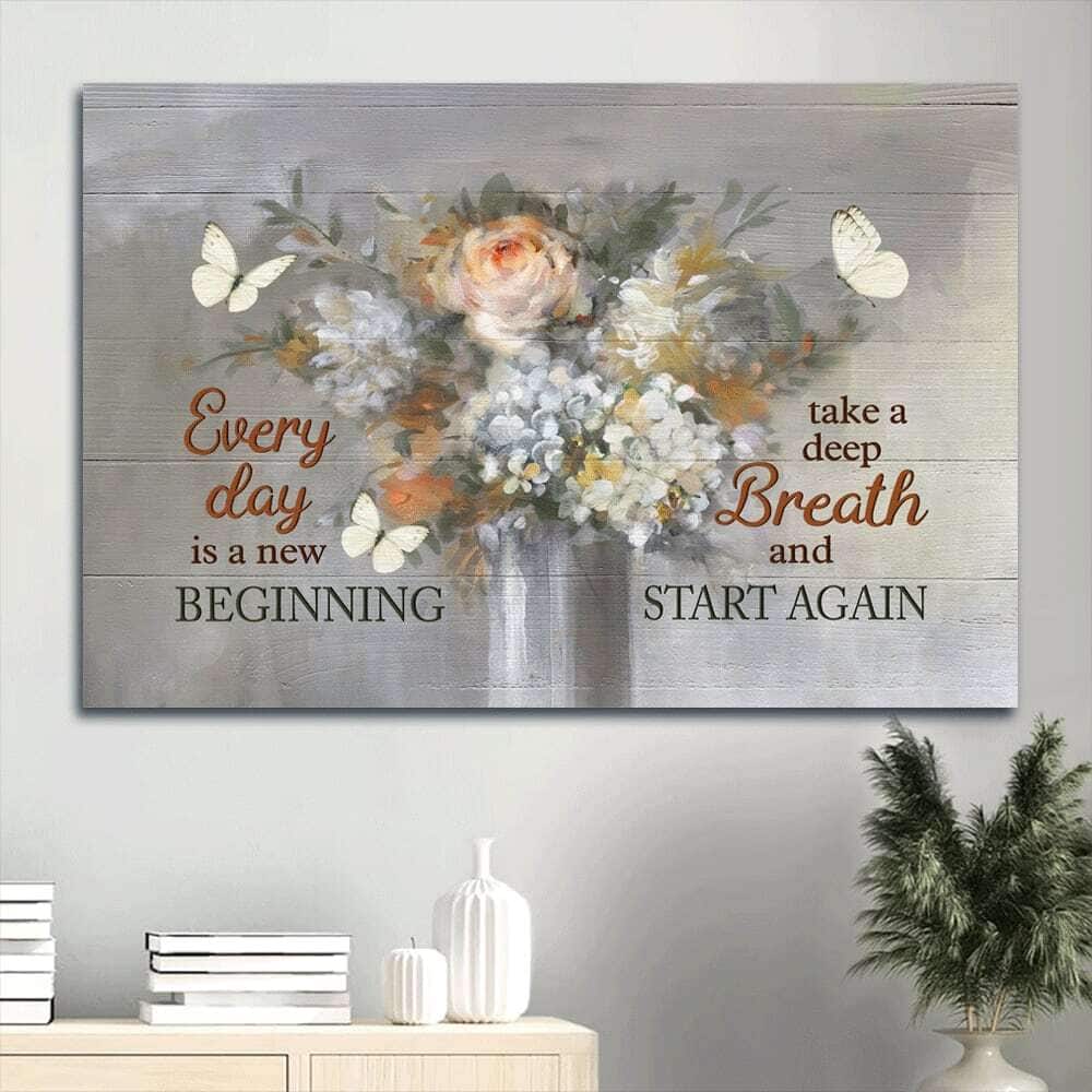 Flower Butterfly Every Day Is A New Beginning Canvas Wall Art Flower Butterfly Every Day Is A New Beginning Canvas Wall Art