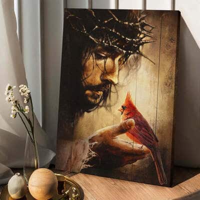 Christian Jesus Hand Red Cardinals Thorn Crown Canvas Print