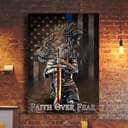 Christian Jesus Faith Over Fear Canvas Print Lion American Flag