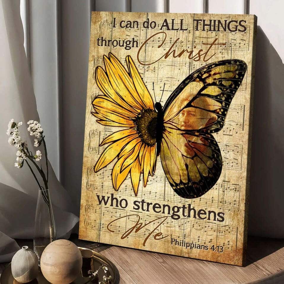 Christian Butterfly Sunflower I Can Do All Things Through Christ Canvas Print