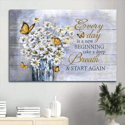Christian White Daisy Every Day Is A New Beginning Canvas Wall Art