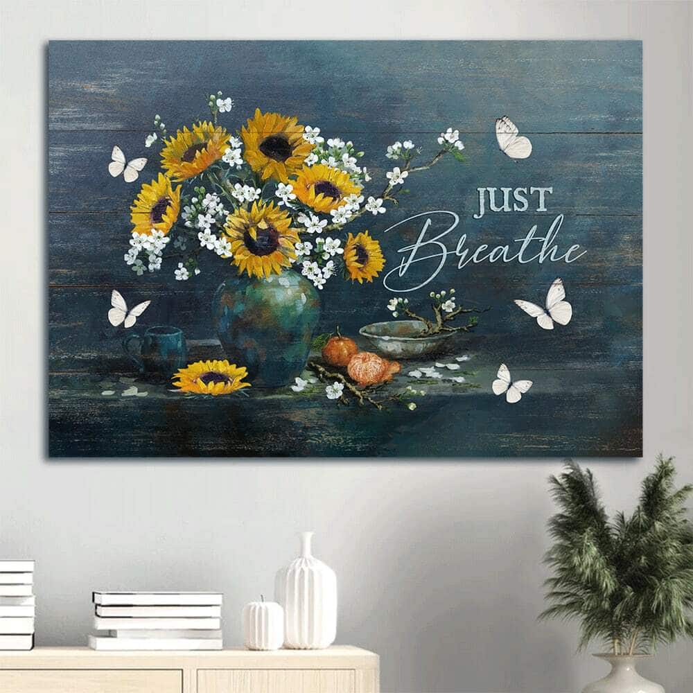 Sunflower Butterfly Just Breathe Canvas Wall Art Sunflower Butterfly Just Breathe Canvas Wall Art