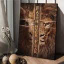 Golden Crown Lion King Cross Faith Over Fear Canvas Print