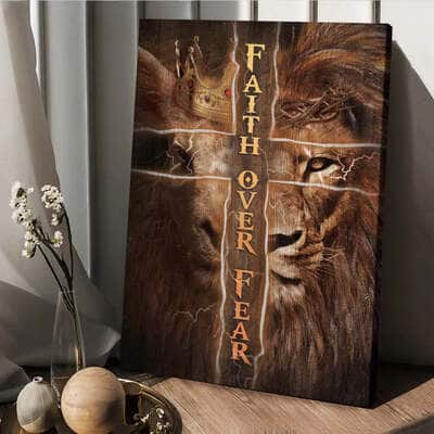 Golden Crown Lion King Cross Faith Over Fear Canvas Print Golden Crown Lion King Cross Faith Over Fear Canvas Print