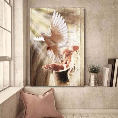 A Dove On His Hand Jesus Canvas Print