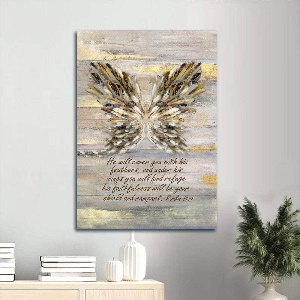 Wings Bible Verse He Will Cover You With This Feathers Canvas Print