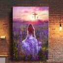 Beautiful Girl In The Lavender Field Cross Canvas Print