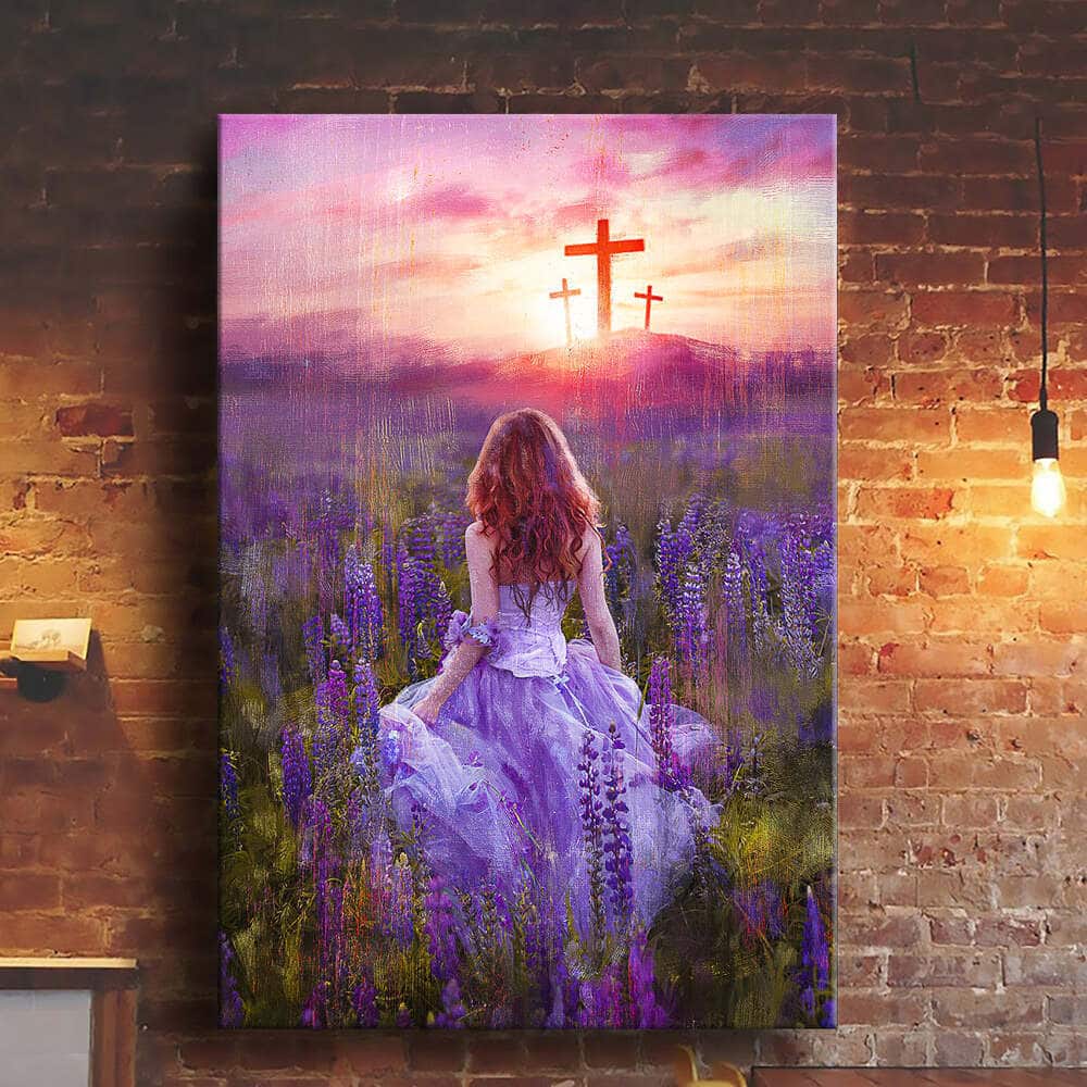 Beautiful Girl In The Lavender Field Cross Canvas Print Beautiful Girl In The Lavender Field Cross Canvas Print