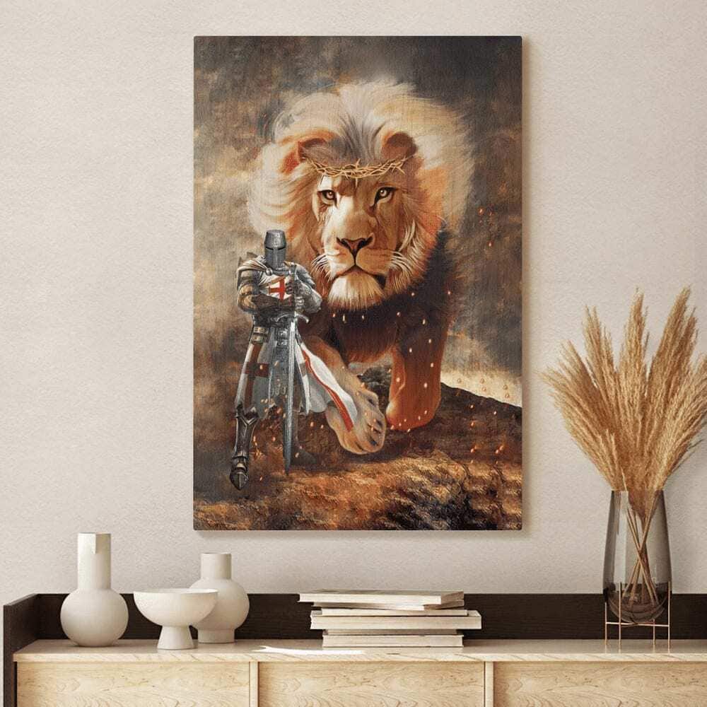 Christian Knight Templar And Lion Canvas Print Christian Knight Templar And Lion Canvas Print