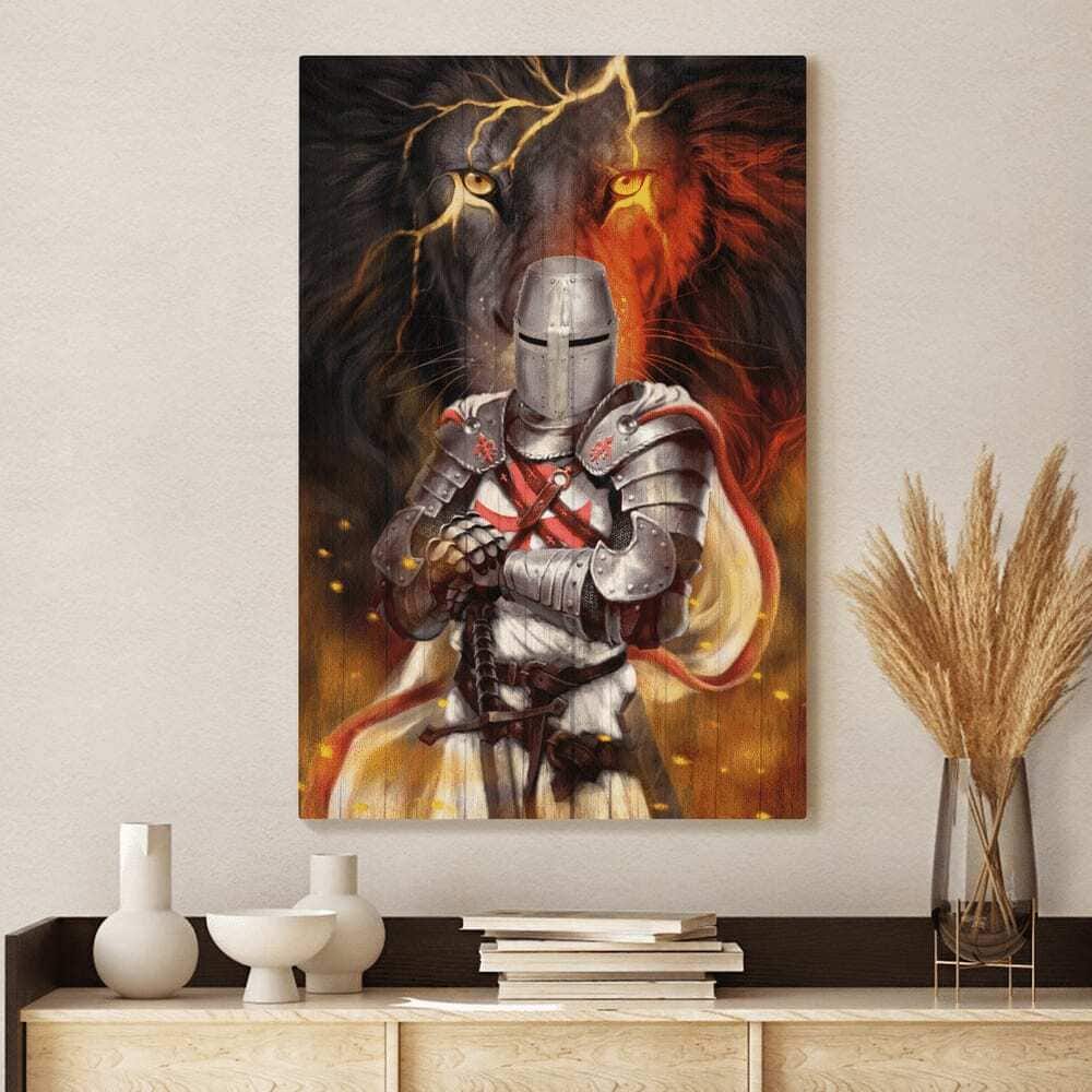 Christian Knight Templar And Lion Jesus Canvas Print