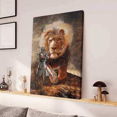 Christian Knight Templar And Lion Canvas Print