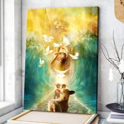 Christian Jesus The Lamp And The Dove Walking Through The Water Canvas Print