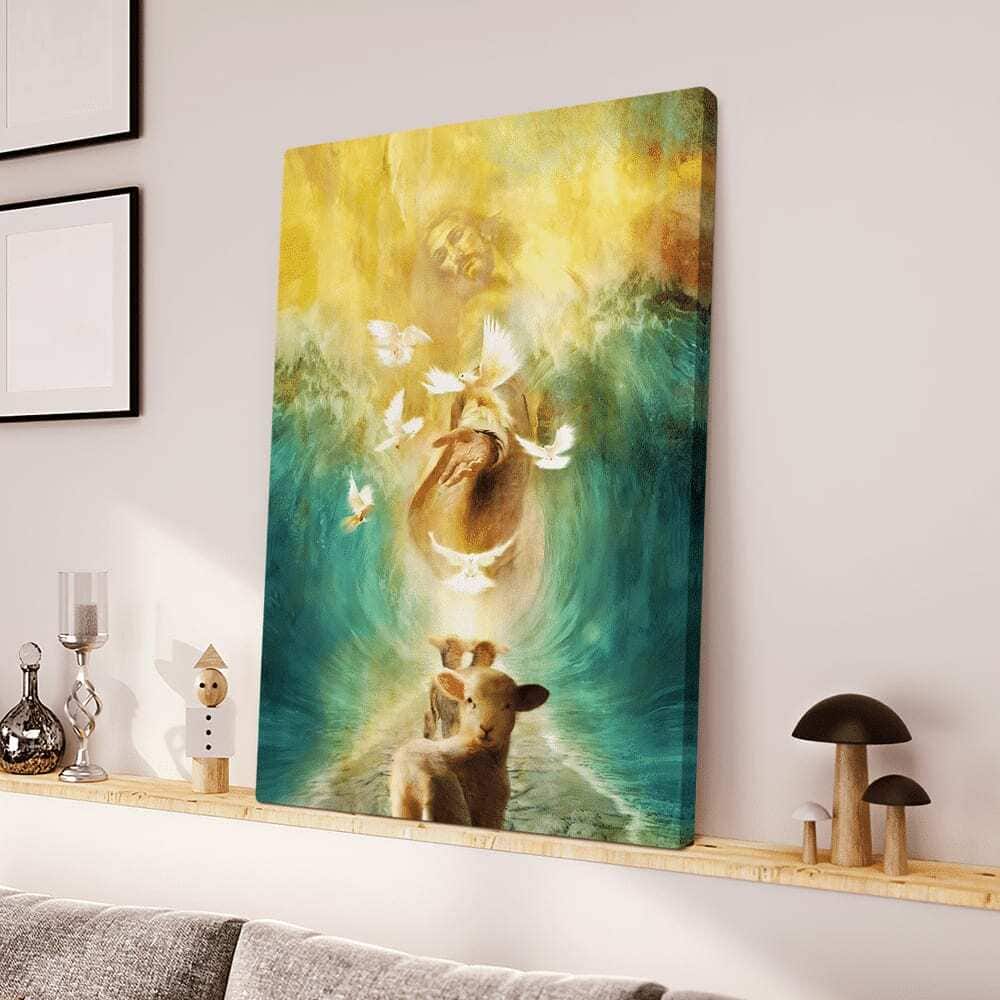 Christian Jesus The Lamp And The Dove Walking Through The Water Canvas Print Christian Jesus The Lamp And The Dove Walking Through The Water Canvas Print