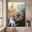 Christian Jesus Lion And Lamb Faith Over Fear Canvas Print