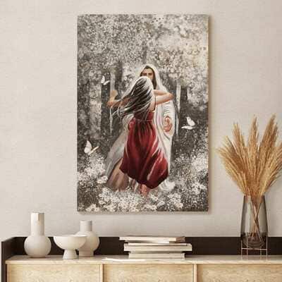 Christian Jesus Hugging Beautiful Girl Canvas Print
