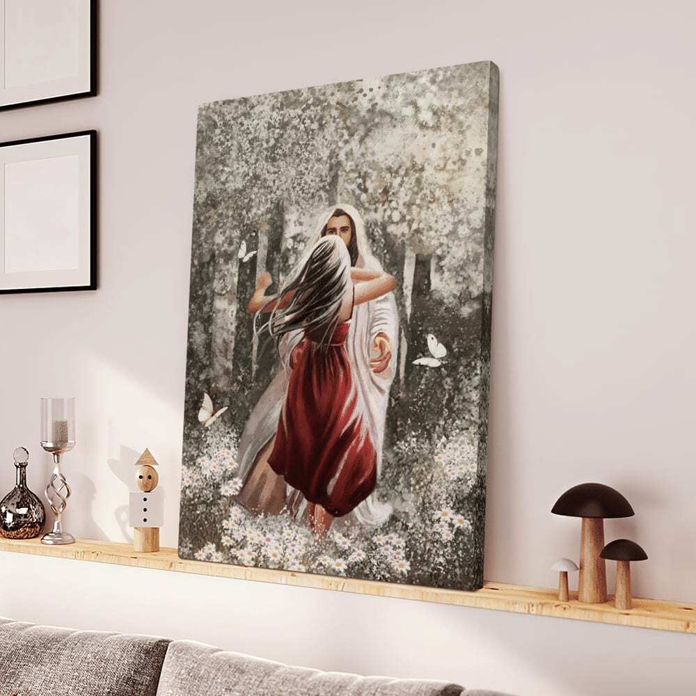 Christian Jesus Hugging Beautiful Girl Canvas Print