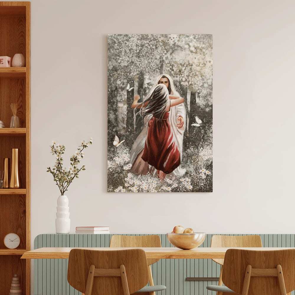 Christian Jesus Hugging Beautiful Girl Canvas Print Christian Jesus Hugging Beautiful Girl Canvas Print