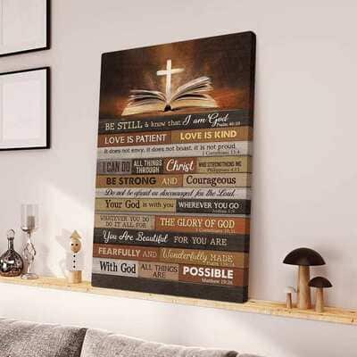 Christian Jesus Bible With Cross Be Still And Know That I Am God Canvas Print