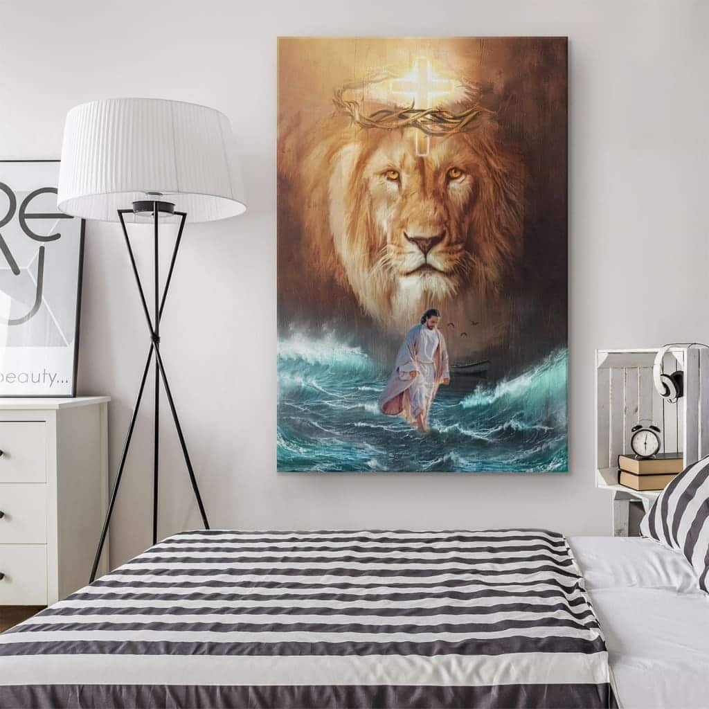 Christian Lion And Jesus Walks On The Water Canvas Print