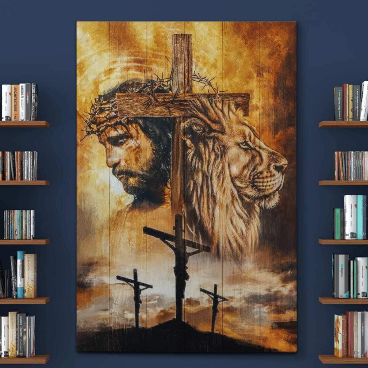 Christian Jesus And Lion Cross Canvas Print