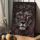 Lion Crown Of Thorn Cross Canvas Print