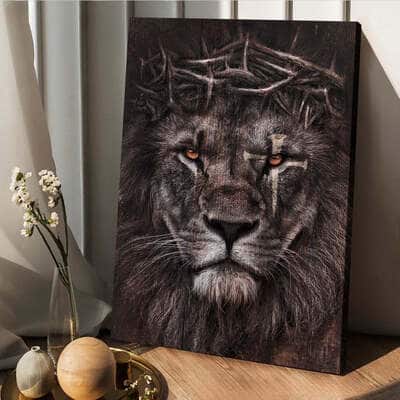 Lion Crown Of Thorn Cross Canvas Print