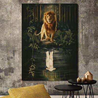 Lion And Sheep Awesome Reflection Canvas Print
