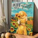 Girl Sunflower Garden Blue Sky Just Have Faith Canvas Print