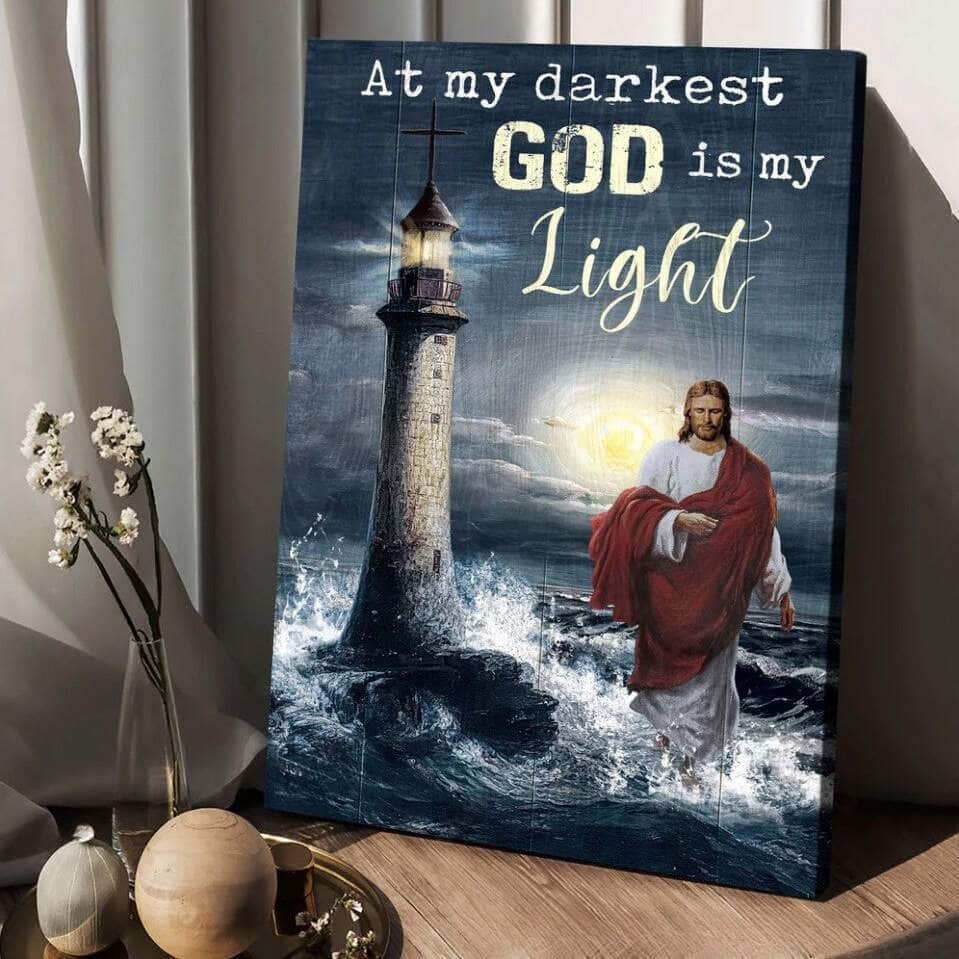 Jesus Walking On Water Lighthouse At My Darkest God Is My Light Canvas Print Jesus Walking On Water Lighthouse At My Darkest God Is My Light Canvas Print