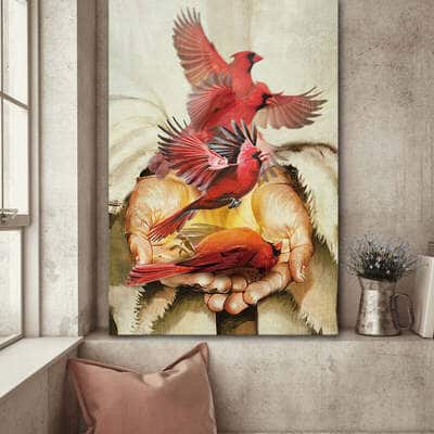 Jesus A Cardinal On His Hand Canvas Print
